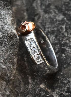 进口男女款925纯银镶钻骷髅戒指