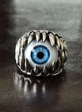 进口男士925纯银哥特眼珠戒指