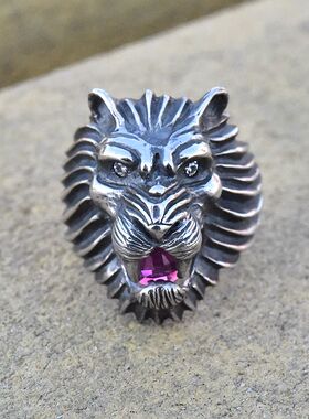 进口男士925纯银朋克狮头戒指