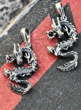 进口男款925纯银镶水晶飞龙吊坠