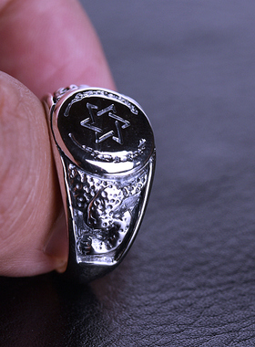 进口男士925纯银朋克五芒星戒指