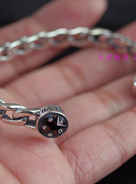 进口朋克中性925纯银镶钻手镯
