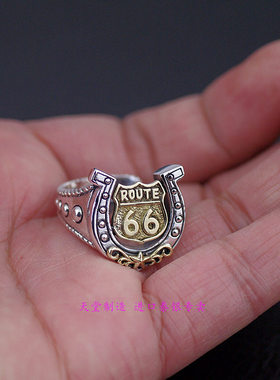 纯银徽章男士可调节开口戒指