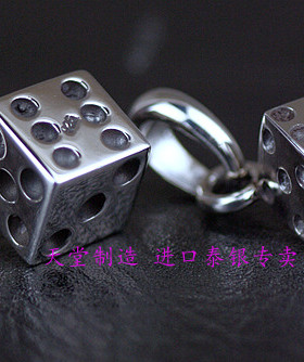 泰国实心纯银立方体微缩骰子吊坠