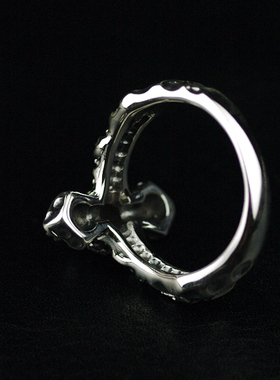 复古蔷薇玫瑰十字架泰银戒指