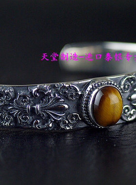 进口复古男士925纯银精雕手镯