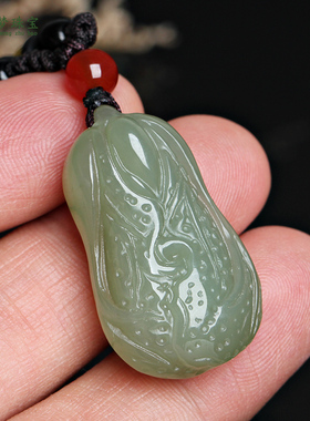 天然和田玉青玉白菜吊坠男女玉石遇百财玉坠八方来财挂件项链玉佩