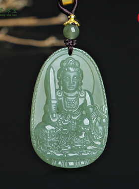 和田玉生肖兔文殊菩萨本命佛吊坠