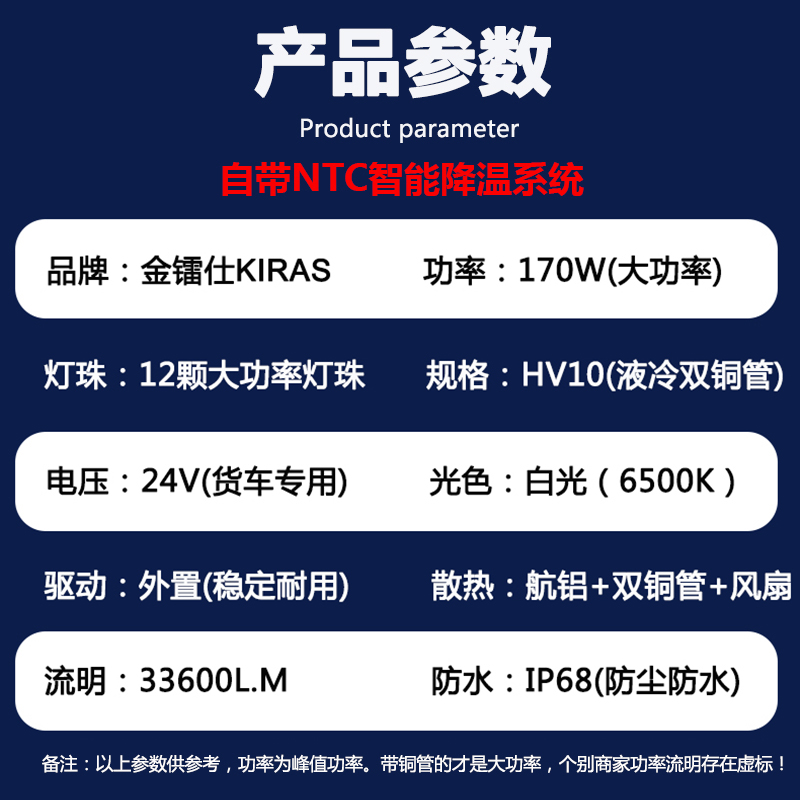 170W激光双铜管货车24V汽车led大灯H7H1H3H4远近光一体透镜车灯泡 - 图0