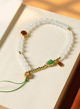 进口新中式白玛瑙手机链子挂手腕景泰蓝玛瑙手机挂件文玩饰品挂饰