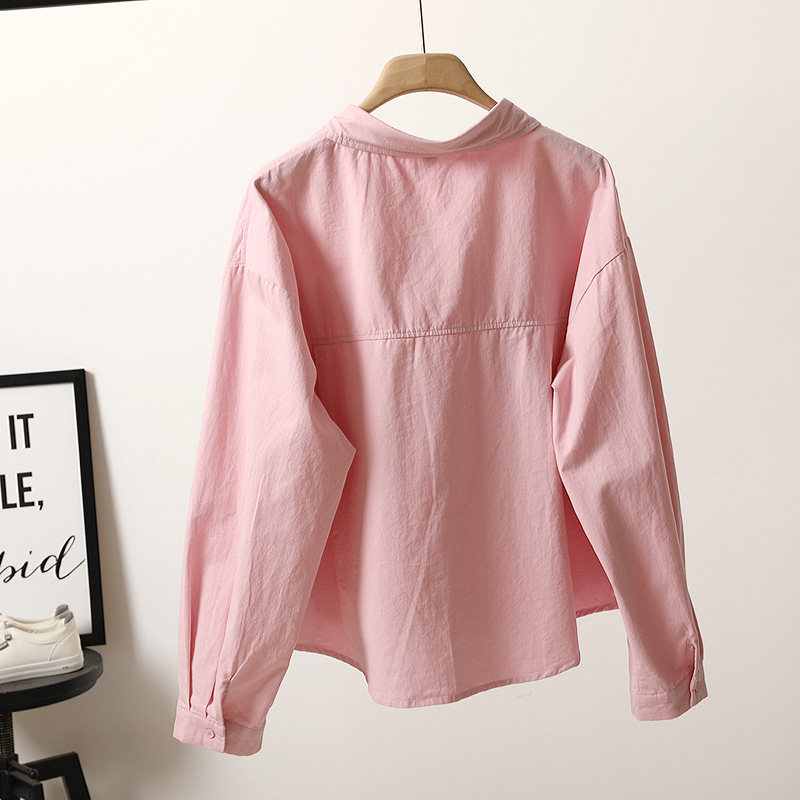 JYL585春季新款短款减龄粉色大口袋棉质衬衫女时尚休闲宽松BF上衣 - 图2