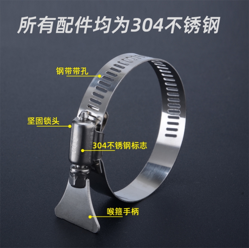 304不锈钢卡箍喉箍带手柄手拧抱箍管箍水管收紧箍圈固定夹管卡扣 - 图2