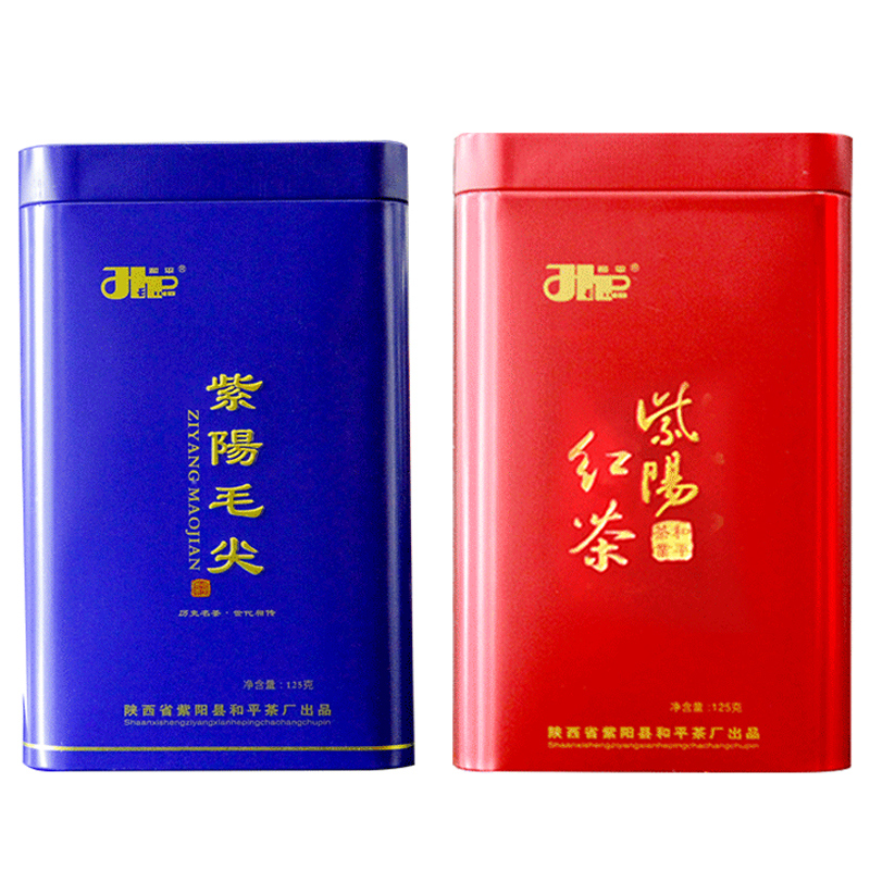 和平茶业紫阳富硒茶产区陕西特产新茶罐装组合毛尖125g+红茶125g - 图0