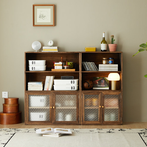 矮柜落地柜实木书柜置物架组合柜客厅收纳柜储物柜简易书架格子柜 - 图2