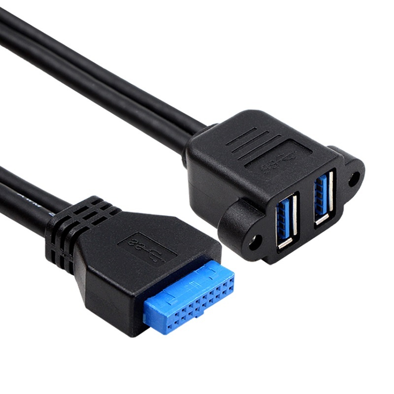 弯头USB3.0前置面板线台式机主板直头19针/20Pin转2口连体高速数-图1