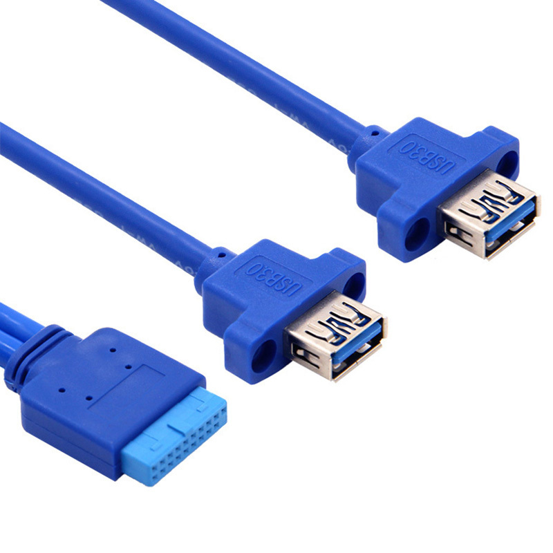 USB3.0前置面板线挡板线19针/20Pin转2口usb3.0露头转接线DIY机箱-图0