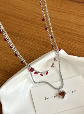 红色轻奢爱心流苏精致新款锁骨链