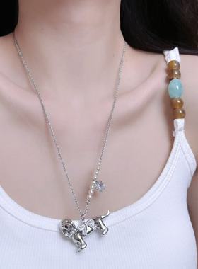 新款赵露思同款可爱小狗蝴蝶结爱心锆石项链女小众高级百搭锁骨链