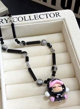 可爱卡通童趣戴帽子玛特串珠十字架项链女小众个性设计甜酷锁骨链