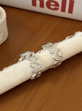 银色镂空爱心戒指女小众设计时尚个性气质百搭可调节食指戒指环