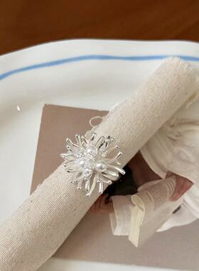 银色烟花爱心锆石流苏珍珠可调节戒指女轻奢高级感轻奢食指指环