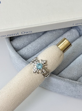 超闪蓝色锆石克罗十字架戒指女小众甜酷个性气质开口可调节食指戒