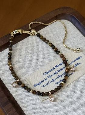 美拉德系天然虎眼石串珠土星叠戴手链女秋冬轻奢新品百搭手饰配饰