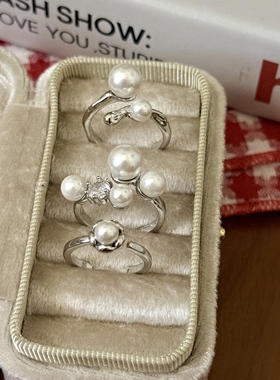 日韩新款珍珠戒指女小众精致时尚简约甜美百搭可调节食指戒指环