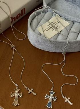 秋冬复古十字架吊坠抽拉式长款项链女秋冬甜酷百搭毛衣链卫衣链