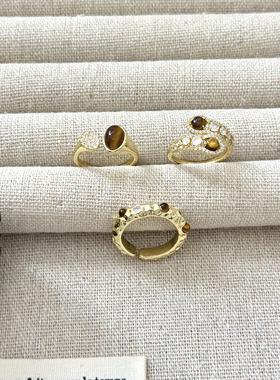 镶钻开口戒指可调节黄铜电镀