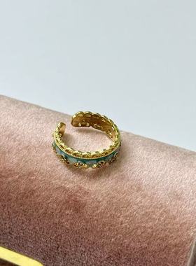 新中式蕾丝画油戒指女小众设计国风高级感轻奢可调节食指戒指环