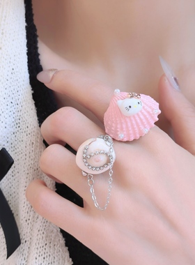 度假风多巴胺海星贝壳猫咪戒指2025新款海边旅游可调节食指戒手饰