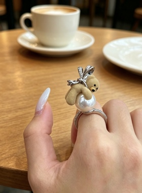 甜酷可爱植绒爬爬熊蝴蝶结小兔项链戒指个性甜酷少女锁骨链指环潮