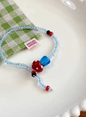 个性可爱波点手工蓝色米珠琉璃