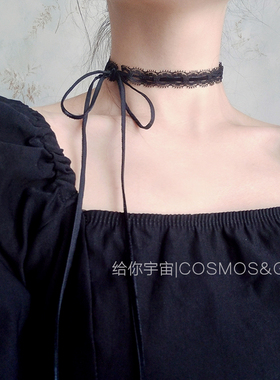 韩国黑色蕾丝绑带choker暗黑蝴蝶结锁骨项链性感长款颈带百搭项圈
