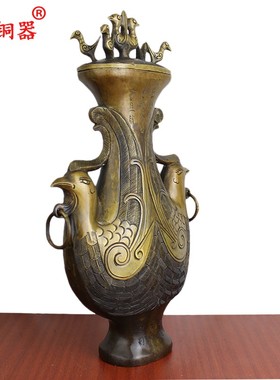 宇卓铜器纯铜罐黄酮罐铜尊仿古色双凤罐工艺品摆件
