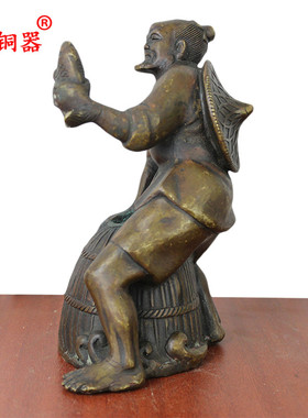 坐姿黄铜姜太公钓鱼摆件工艺品