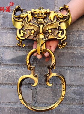 纯铜兽头大门饕餮工艺品摆件