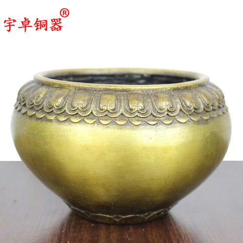 宇卓铜器铜莲花钵 纯铜钵黄铜钵圆底平口香炉工艺品桌面摆件钵炉 - 图0
