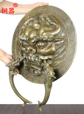 宇卓铜器纯铜门环黄铜门环二龙狮子头门环铺首工艺品门饰摆件