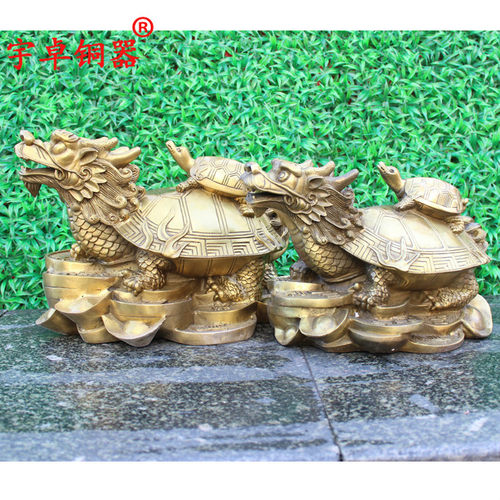 宇卓铜器纯铜龙龟黄铜龙龟霸下赑屃背小龟龙龟工艺品摆件 - 图0