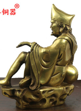 宇卓铜器 纯铜济公黄铜济公铜持扇济公活佛济公 工艺品摆件