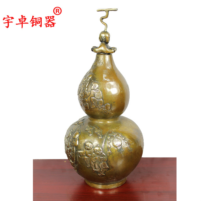 宇卓铜器 纯铜葫芦 黄铜葫芦 百子图童子葫芦金玉满堂工艺品摆件 - 图2