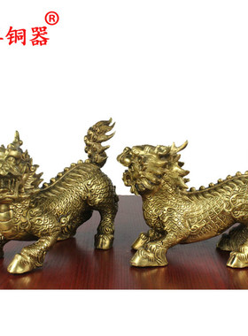 四脚着地麒麟摆件麒麟黄铜工艺品