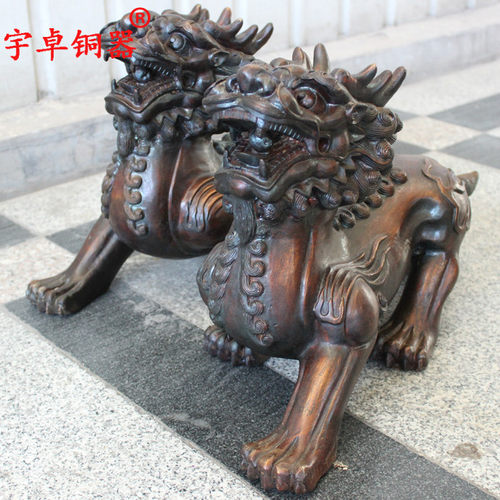 宇卓铜器纯铜貔貅黄铜貔貅皮丘铜双角貔貅一对工艺品摆件 - 图1
