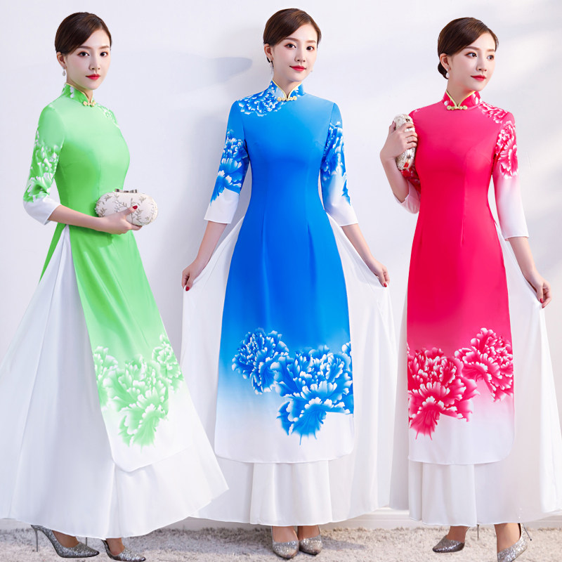 优质大码走秀长款改良越南表演出服 千百思旗袍