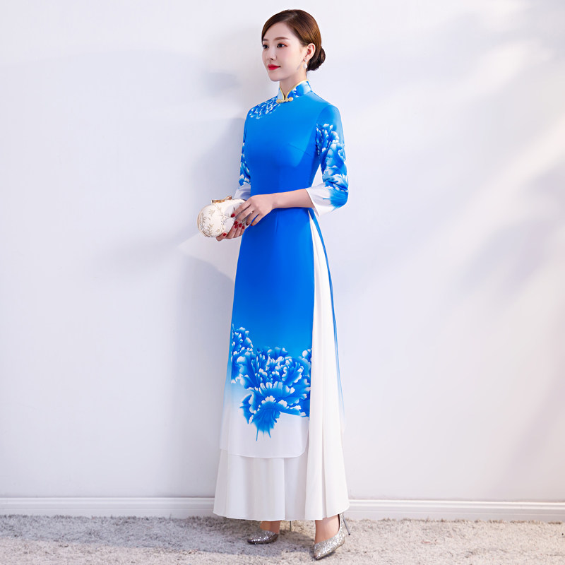 优质大码走秀长款改良越南表演出服 千百思旗袍