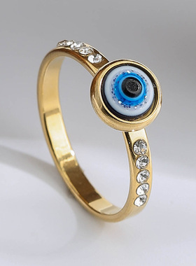 欧美跨境夸张个性恶魔之眼戒指简约百搭小众高级感精致镶指