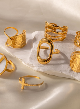 法式复古设计师网红欧美气质小众不规则潮流不掉色钛钢开口戒指女