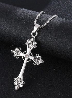 欧美简约复古菱形项链十字架吊坠项饰韩版酷气质冷淡风十字架项链